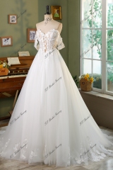 3D Flowy Lace V Basque Waist Princess Wedding Dress