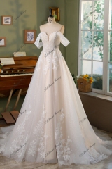 Soft Beading Lace Gliter A Line Off Shoulder Wedding Gown