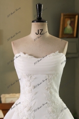 Strapless Organza Satin Beading Lace Applique Wedding Gown
