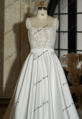 Two Pieces Lace And Detached Satin Gown With Bow