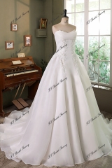 Strapless Organza Satin Beading Lace Applique Wedding Gown