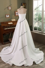 Pearl Straps Soft Satin A Line With Pleat Bodice