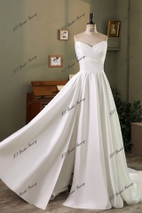Pearl Straps Soft Satin A Line With Pleat Bodice