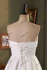 Pearl Straps Soft Satin A Line With Pleat Bodice