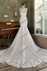 V Basque Romantic illusion corset wedding dress With Dramatic Lace Train