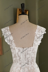 V Basque Romantic illusion corset wedding dress With Dramatic Lace Train