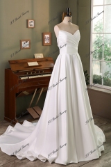 Pearl Straps Soft Satin A Line With Pleat Bodice