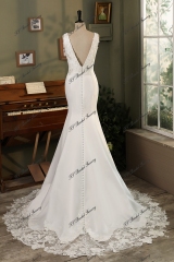 Lace Mermaid Mikado Mermaid Bridal Dress With Long Lace Train