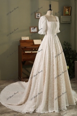 Modest Short Sleeve Allover Lace A-Line Gown
