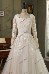 Modest Short Sleeve Allover Lace A-Line Gown