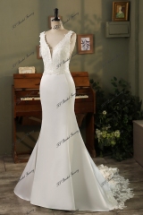 Lace Mermaid Mikado Mermaid Bridal Dress With Long Lace Train