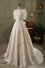 Modest Short Sleeve Allover Lace A-Line Gown