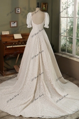 Modest Short Sleeve Allover Lace A-Line Gown