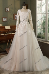 Modest Short Sleeve Allover Lace A-Line Gown