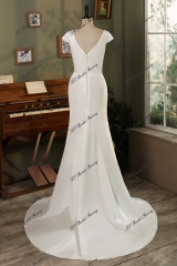 Cap Sleeve Duchess Soft Satin Mermaid Wedding Gown