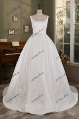 Soft Square Lace Applique Satin Wedding Ball Gown