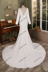Simple long Sleeve Mermaid Crepe Wedding Dress