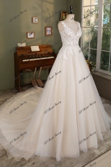 Boho Simple Glitter Tulle Lace A-Line Bridal Gown