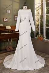Simple long Sleeve Mermaid Crepe Wedding Dress