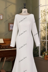 Simple long Sleeve Mermaid Crepe Wedding Dress