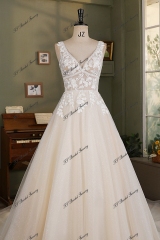 Boho Simple Glitter Tulle Lace A-Line Bridal Gown