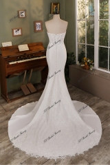 Ruffle Neckline Detached Off Shoulder Crepe Bridal Dress