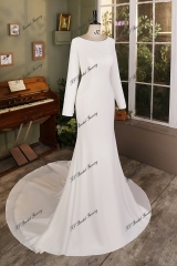 Simple long Sleeve Mermaid Crepe Wedding Dress