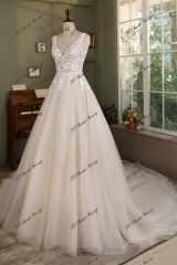 Boho Simple Glitter Tulle Lace A-Line Bridal Gown
