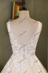 Boho Simple Glitter Tulle Lace A-Line Bridal Gown