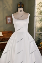 Soft Square Lace Applique Satin Wedding Ball Gown