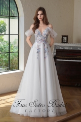 Colorful Beading Lace With Off Shoulder Glitter A Line Tulle Wedding Dress