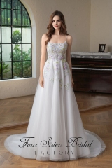 Colorful Beading Lace With Spaghetti Straps Glitter A Line Tulle Wedding Dress