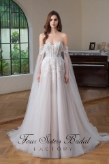 Beaded Lace Long Detached Sleeve Glitter A Line Wedding Gown