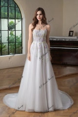Colorful Beading Lace With Spaghetti Straps Glitter A Line Tulle Wedding Dress