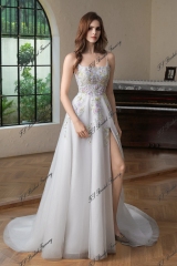 Colorful Beading Lace With Spaghetti Straps Glitter A Line Tulle Wedding Dress