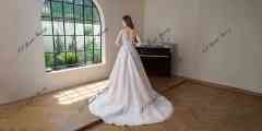 Beaded Square Neck Line Lace A Line Wedding Gown