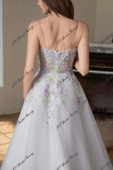 Colorful Beading Lace With Spaghetti Straps Glitter A Line Tulle Wedding Dress