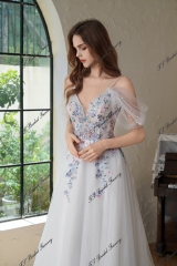 Colorful Beading Lace With Off Shoulder Glitter A Line Tulle Wedding Dress