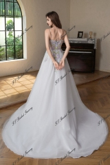 Colorful Beading Lace With Spaghetti Straps Glitter A Line Tulle Wedding Dress