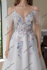 Colorful Beading Lace With Off Shoulder Glitter A Line Tulle Wedding Dress