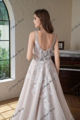 Beaded Square Neck Line Lace A Line Wedding Gown