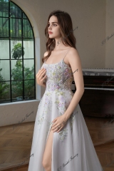 Colorful Beading Lace With Spaghetti Straps Glitter A Line Tulle Wedding Dress