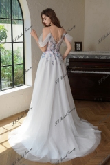 Colorful Beading Lace With Off Shoulder Glitter A Line Tulle Wedding Dress