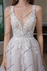 Big Lace Flowers Tulle Applique A Line Wedding Gown