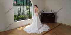 A-Line Gown With Dramatic Lace Train And Detached Long Chiffon Sleeve