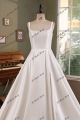 Ivory Mikado Square Wedding Gown With Pleat Slit Skirt