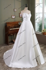 Simple A Line Mikado Wedding Gown With Slit Skirt
