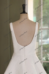 Ivory Jacquard Satin Square Wedding Gown With Pleat Slit Skirt
