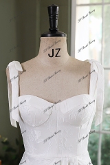 Jacquard Satin Simple Wedding Gown With Long Tie Straps