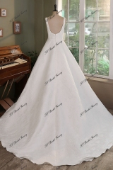 Ivory Jacquard Satin Square Wedding Gown With Pleat Slit Skirt
